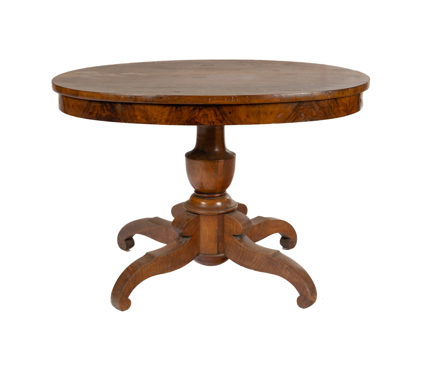 Vintage French Round Mahogany Table with Pedestal Base