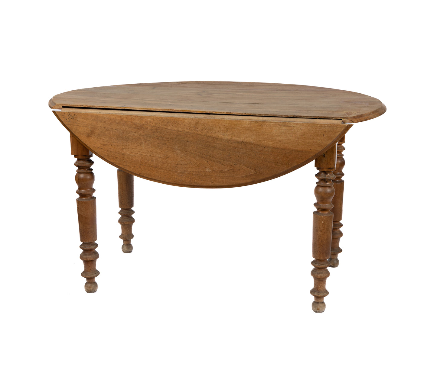 French Antique Round Oak Table with Fold Down Sides